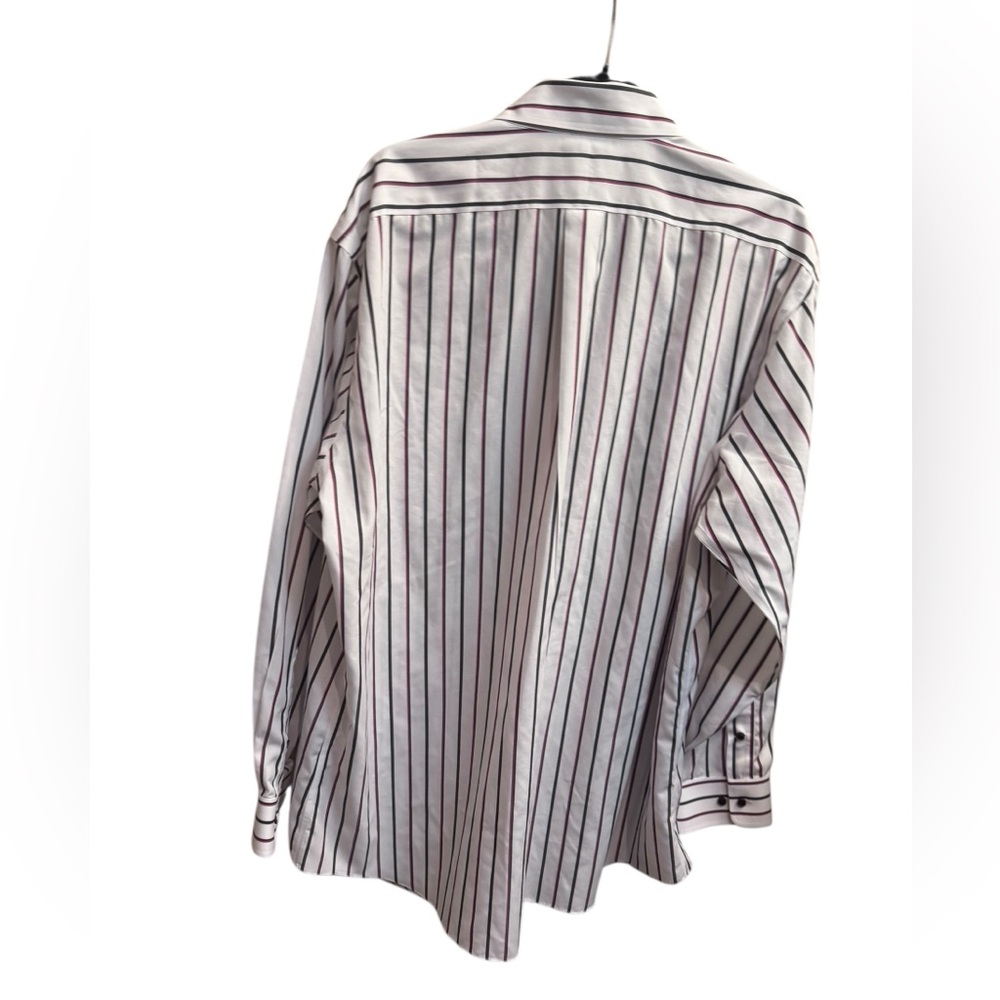 NEW! PAUL FREDRICK Men’s Striped Dress Shirt 18X35 No Iron Cotton - Picture 7 of 15
